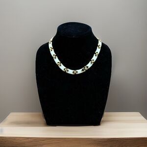 Vintage Gold Tone Cream Colored Enamel 17” Link Necklace